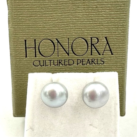 HONORA Silver Gray Pearl Studs Earrings Sterling Silver 9mm NWOT - Picture 1 of 13